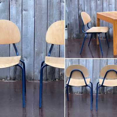 plywood canteen blue blauw Industrial retro cafe restaurant restaurang inredning horeca antikk vintage retro the good stuff factory chair cadeira sillas stuhl