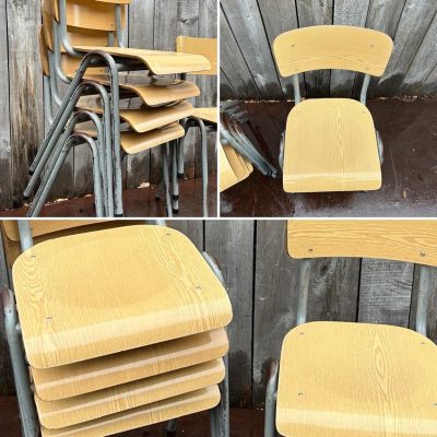 stackable formica wood chair grey frame canteen dark plywood the good stuff factory vintage antikk retro ostalgie chair chaise inredning belgium